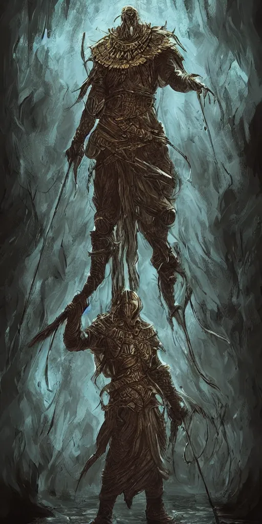 Image similar to Artwork of The Ancestral Prophet Of The Rivers in the style of Dark Souls, Trending on artstation