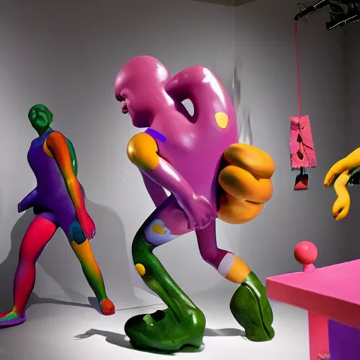 Image similar to a claymation film still of a contemporary sculpture / collection / contemporary art / gallery / museum / claymation by jeff koons
