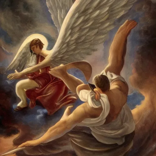 Prompt: an angel and a daemon is fighting