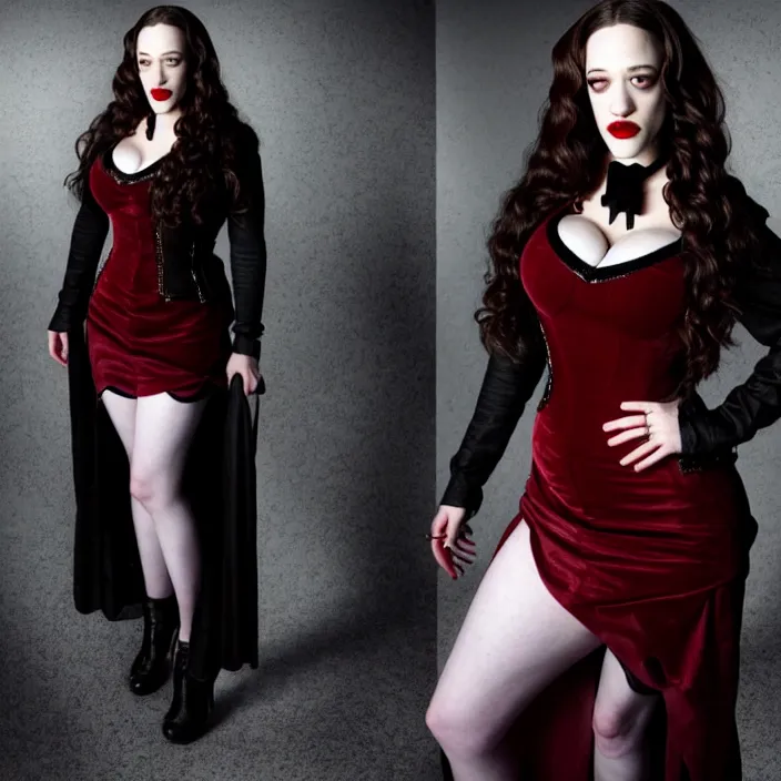 Image similar to full body photograph of kat dennings as a vampire queen. Extremely detailed. 8k