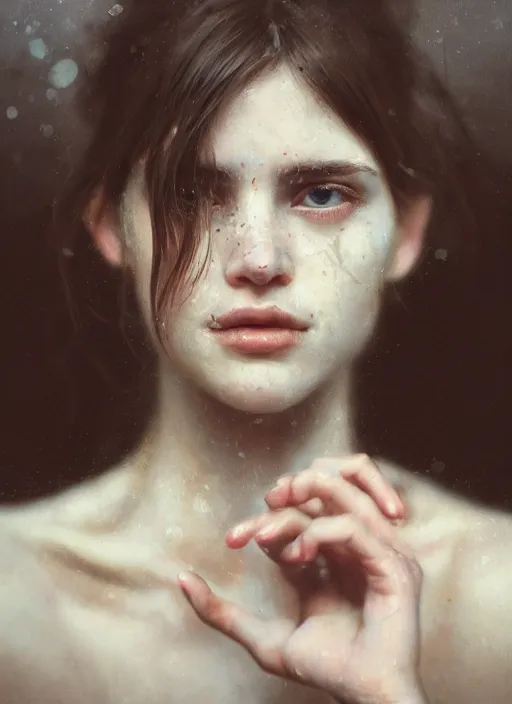 Prompt: close up picture of a white dress girl, hard breathing, messy hair, reaching a hands to the camera, treasures on the background, coveted, beautiful and aesthetic and attractive and detailed face, specular reflection, occlusion shadow, intricate, bokeh, masterpiece, by ilya kuvshinov and jeremy lipking and quentin mabille