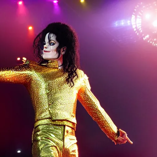 Michael jackson live in concert with bright lights with diamond costume on  Craiyon