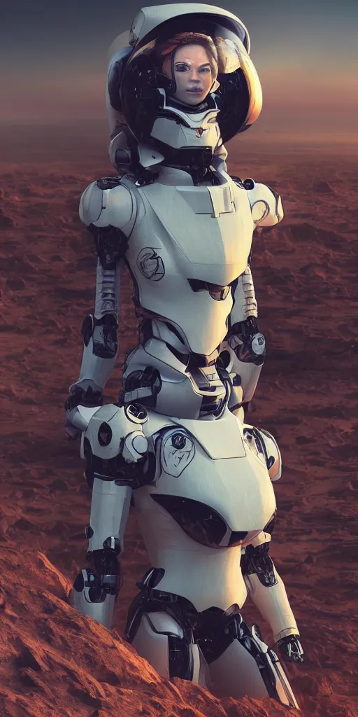 Image similar to portrait of a female mecha astronaut alone on a distant planet with spaceship destroyed, octane render, trending on artstation, hyperrealistic, character photography