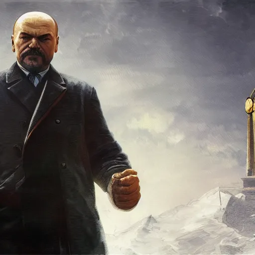 Prompt: lenin in mortal kombat mk 1 1 video game splash screen concept art very very detailed by hans dragan bibin thoma greg rutkowski ismail inceoglu