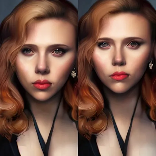 Prompt: ((((Scarlett Johansson)))) and Elizabeth Olsen!!!!!!!!! crossbreed, illustrated and rendered by Xie Boli, trending on artstation, 4k, 8k, photorealistic imagery, photorealistic details, intricate, highly detailed