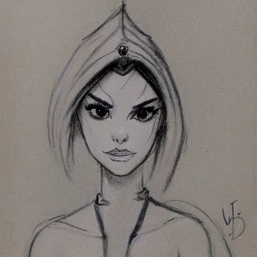 Image similar to milt kahl sketch of victoria justice as princess padme from star wars episode 3