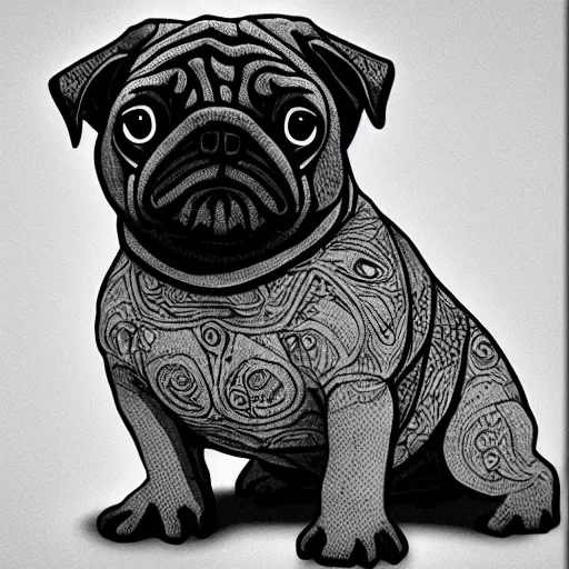 Prompt: a buffed pug with muscles, black and white, intricate, masterpiece, stunning