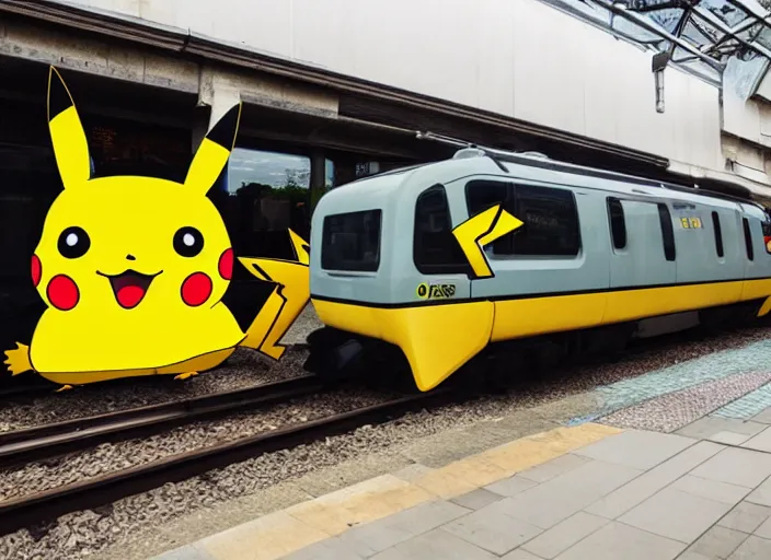 Prompt: pikachu themed train, professional photography, trainspotters weekly