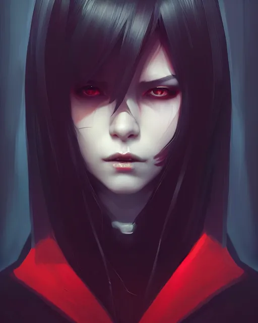 Prompt: sharp hq rendering, dark vampire, character portrait, concept art, painterly, fanart, highly detailed in the style of wlop by ilya kuvshinov, wenjun lin, angular asymmetrical design