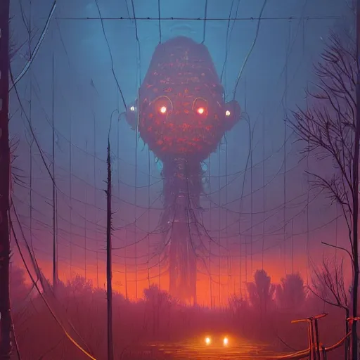 Image similar to giant eldritch horror, simon stalenhag