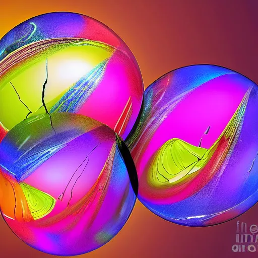 Image similar to Giant Translucent multicolored spheres, reflections, transparent, cracks, hd photograph