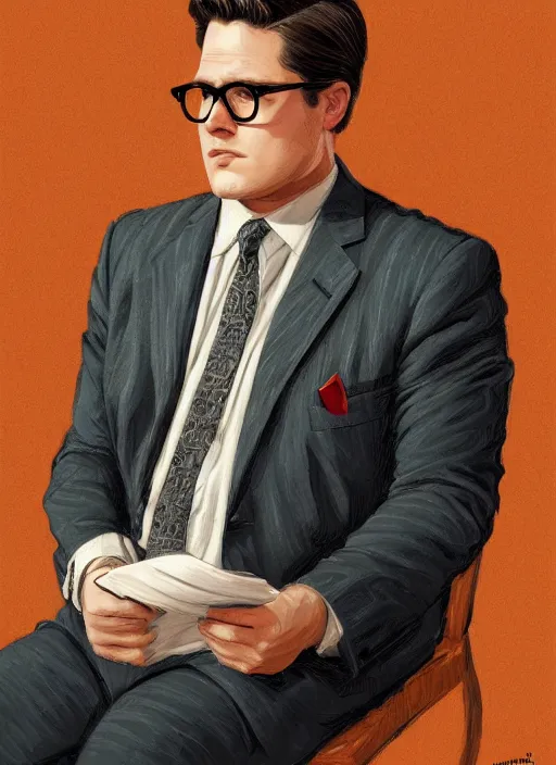 Prompt: portrait of Rich Sommer as Harry Crane in Mad Men (2007), intricate, highly detailed, centered, digital painting, artstation, concept art, smooth, sharp focus, illustration, artgerm, donato giancola, Joseph Christian Leyendecker, WLOP, Artgerm