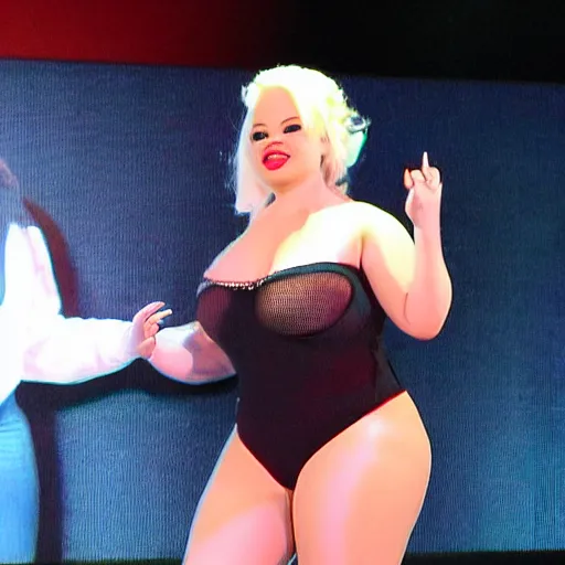 Prompt: fully clothed trisha paytas dancing,