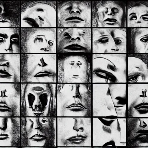 Image similar to a little time and a lot of latent space stands a man with infinite faces all, neuromorphicly engineered computationally, high level of detail, surrealism