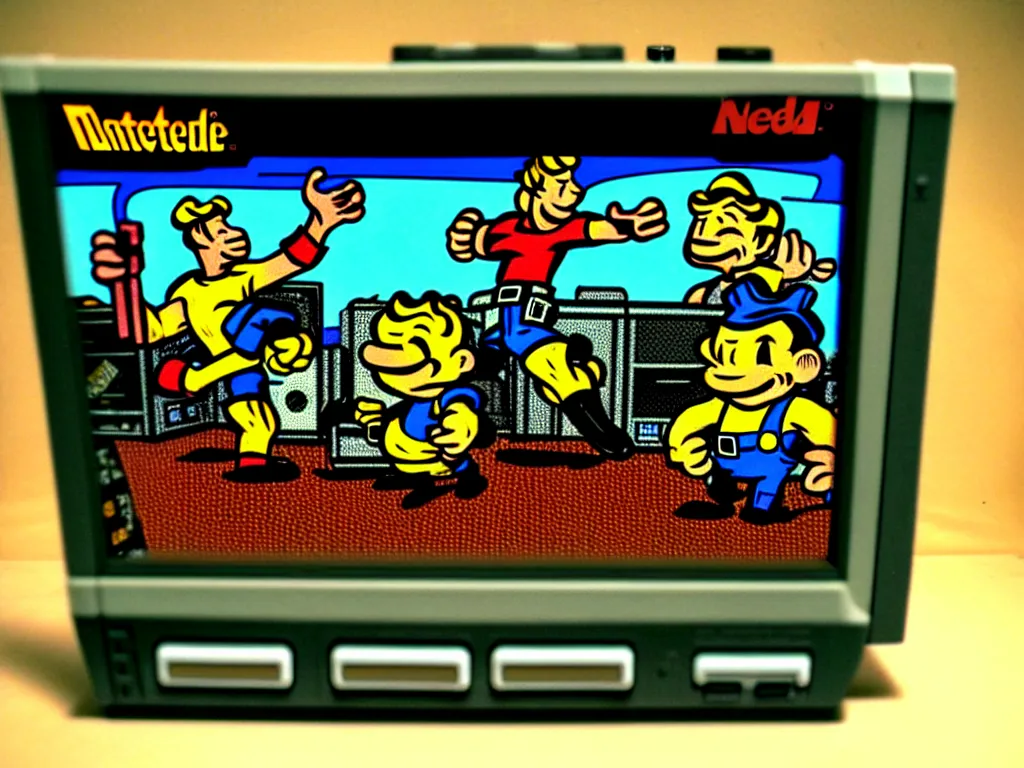 Prompt: fallout 2 on nes nintendo console photo of ctr tv