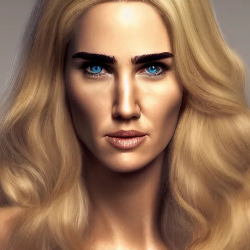 Image similar to blonde hair Jennifer Connelly, realistic, photo studio, HDR, 8k, trending on artstation