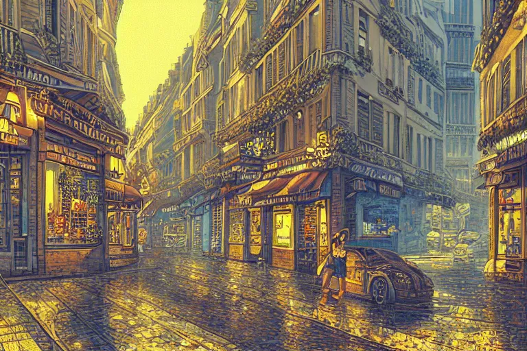 Image similar to a city street in paris under the dark sun, beautiful detailed pixelart by albertov, intricate details, beautiful, dithered gradients, volumetric lighting, cgsociety, artstation, smooth, sharp focus, 2 d illustration, amazing art by dan mumford