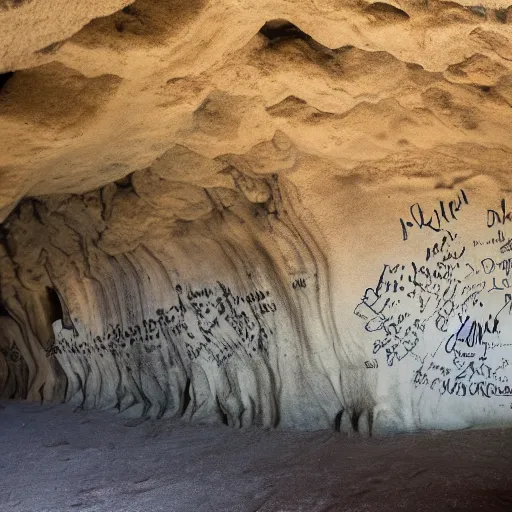 Image similar to among us scribbled on a cave wall,