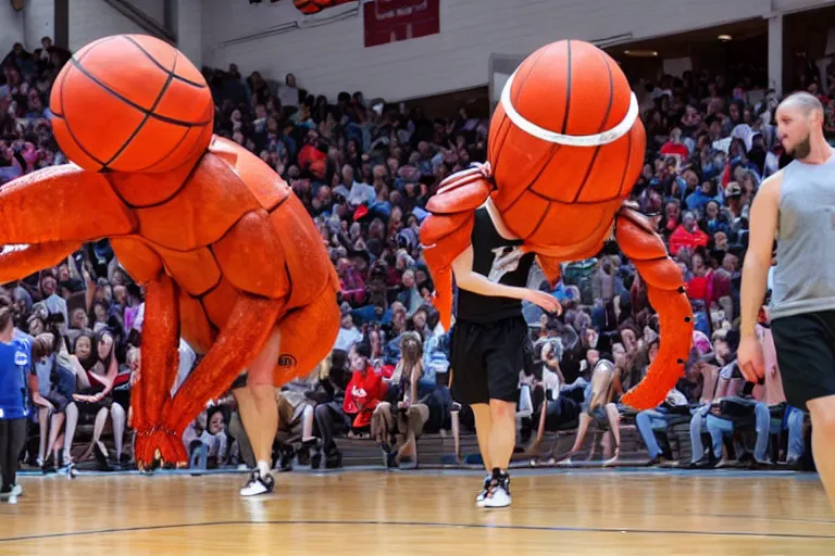 Image similar to giant human lobster playing basketball