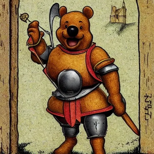 Image similar to winnie the poo as a medieval knight