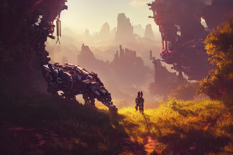 Image similar to watcher machine mecanical creature robot of horizon forbidden west horizon zero dawn radiating a glowing aura global illumination ray tracing hdr fanart arstation by ian pesty and alena aenami artworks in 4 k