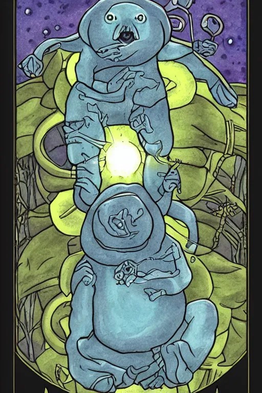 Image similar to tardigrade tarot card, detailed fantasy illustration