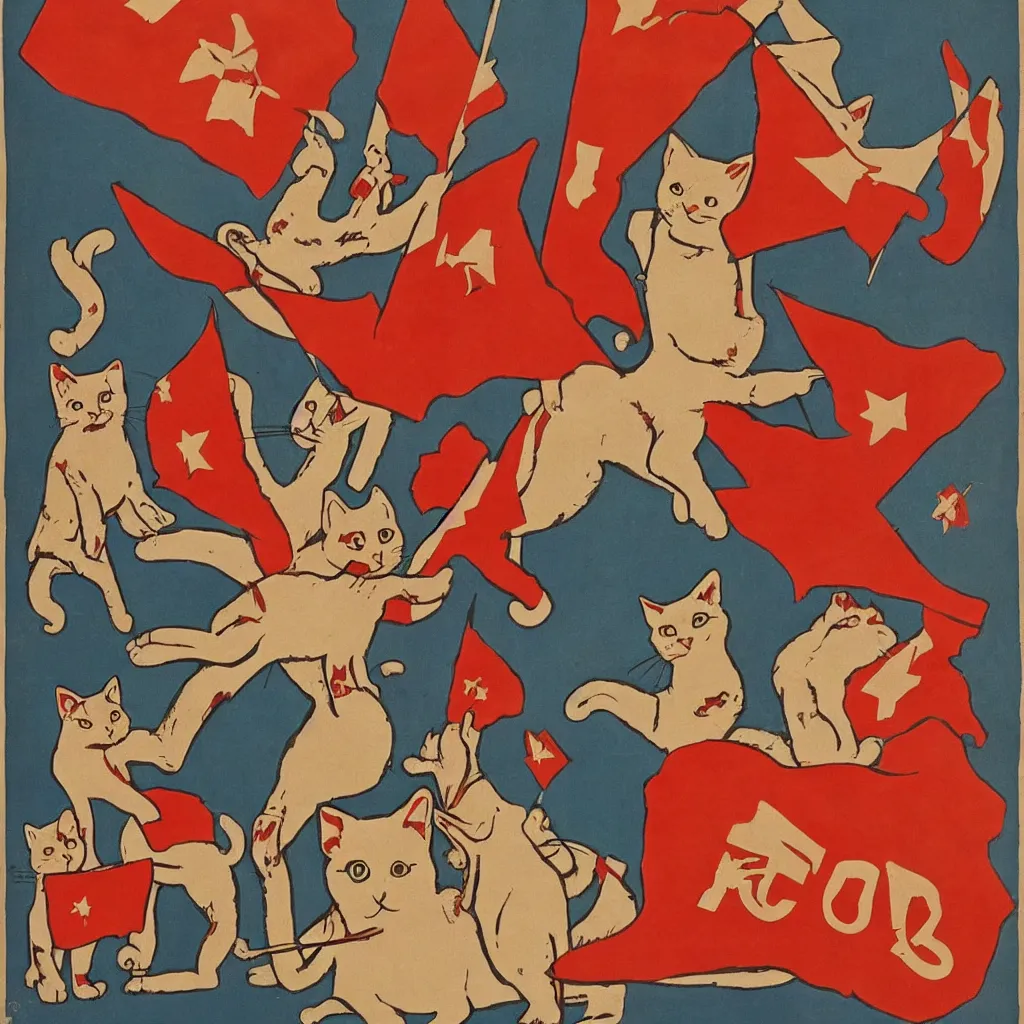 Prompt: communist propaganda poster with cats