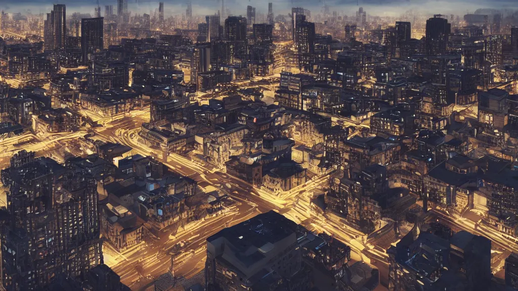 Image similar to view of a city from the top of a building at night, glowing stars, shooting star, dramatic lighting, 8k uhd, award winning, octane render, unreal engine