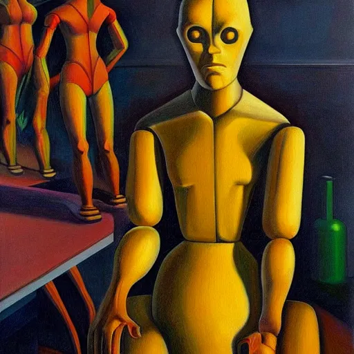 Image similar to robot overlords, grant wwood, pj crook, edward hopper, oil on canvas