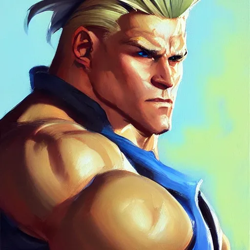 Prompt: greg manchess portrait painting of guile from street fighter as overwatch character, medium shot, asymmetrical, profile picture, organic painting, sunny day, matte painting, bold shapes, hard edges, street art, trending on artstation, by huang guangjian and gil elvgren and gerald brom