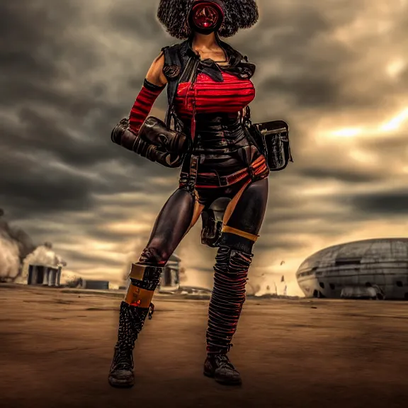 Image similar to photo of a real - life beautiful female atompunk warrior, 4 k, hdr, smooth, sharp focus, high resolution, award - winning photo