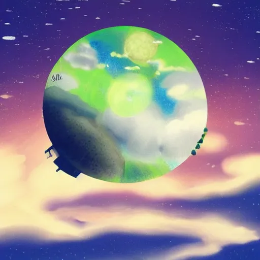 Prompt: “ small spaceship hovering over a lush green and blue planet, clouds on surface, moons in background, very detailed, sharp focus, concept art, ”
