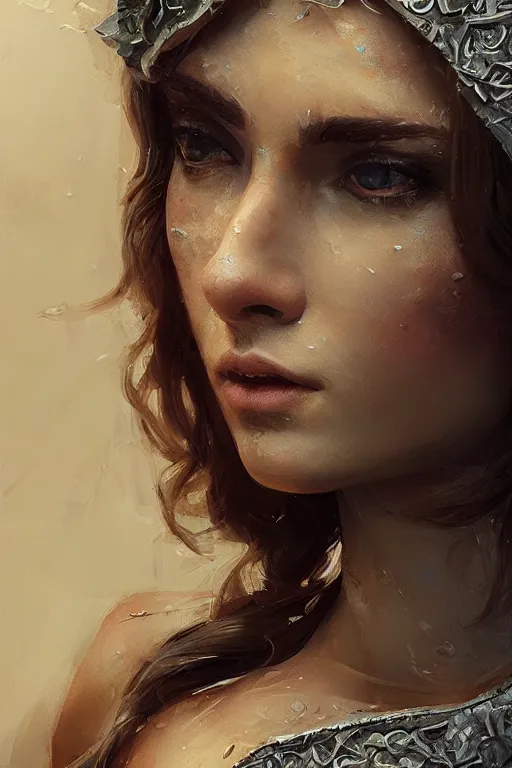 Prompt: greek goddess of ai art, close - up portrait, powerfull, intricate, elegant, volumetric lighting, scenery, digital painting, highly detailed, artstation, sharp focus, illustration, concept art, ruan jia, steve mccurry