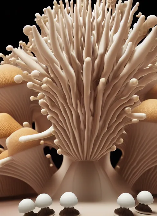 Image similar to perfume bottle surrounded by ivory room well contoured smooth fair walls, up close shot, sharp focus, global illumination, radiant light, biomechanical black corals decor made of corals, mushrooms, puffballs, rhizomorphs, alexandre ferra white mecha, irakli nadar, octane highly render, 4 k, ultra hd,