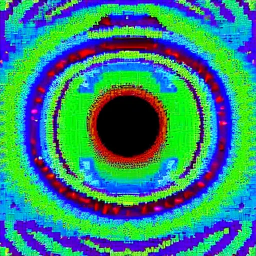 Image similar to a glitch in a cosmic metaverse, path leading to dilated pupil eye, consciousness rising, glitch art, pixelart, mystic art