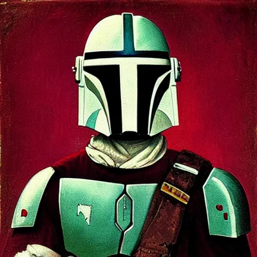 Prompt: “1800s portrait painting of the Mandalorian”