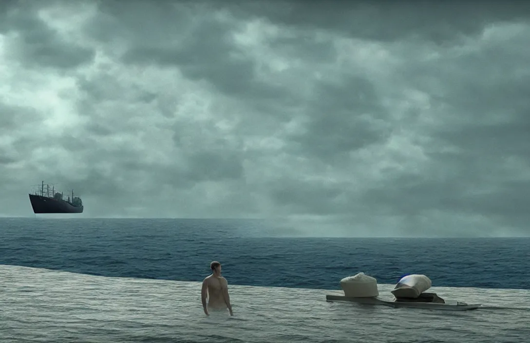 Image similar to ship ever further out to sea render by gregory crewdson habitat roger deakins cinematography