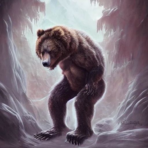 Digital painting of a giant yeti roaring to the sky in