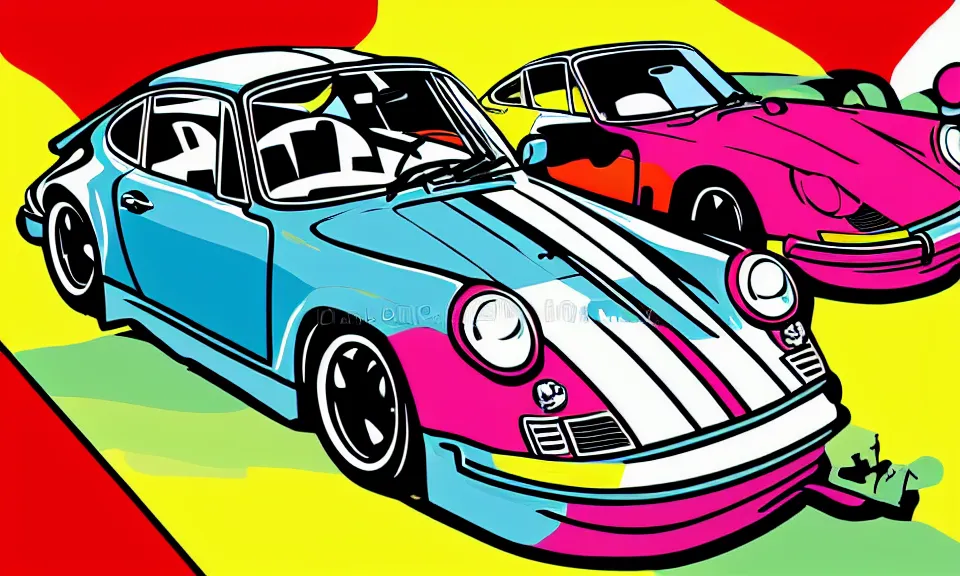 Prompt: pop art illustration of a porsche 9 1 1, abstract, adobe illustrator