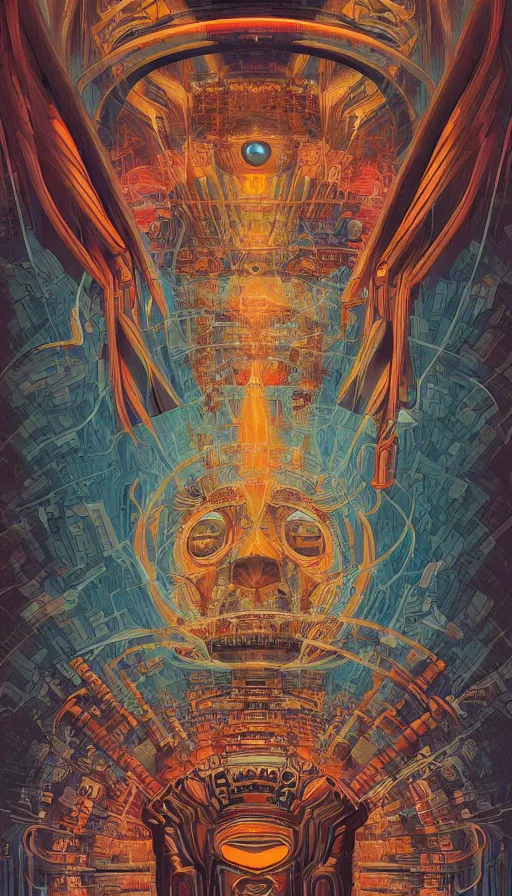 Image similar to The oracle of the mayan elders, italian futurism, da vinci, Dan Mumford, Josan Gonzalez