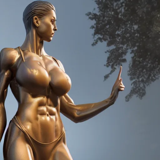 Image similar to portrait of statue fit woman, chrome, reflect, 8 k uhd, unreal engine, octane render in the artstyle of finnian macmanus, john park and greg rutkowski