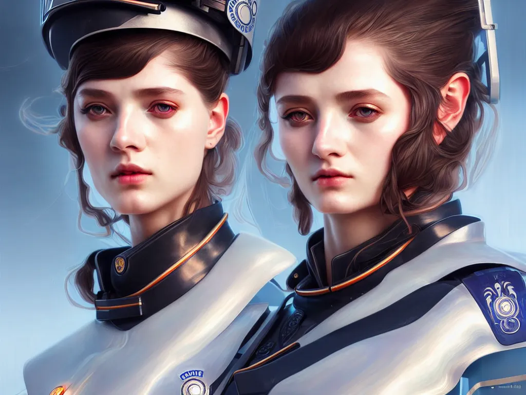 Image similar to portrait futuristic germany police uniform girl, at future neon light rooftop, ssci - fi and fantasy, intricate and very very beautiful and elegant, highly detailed, digital painting, artstation, concept art, smooth and sharp focus, illustration, art by tan zi and ayanamikodon and alphonse mucha and wlop