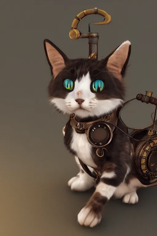Image similar to A cute Steampunk calico cat, unreal engine, octane render