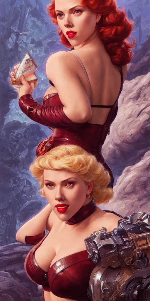 Prompt: scarlett johansson, pinup, league of legends, intricate, highly detailed, digital painting, hyperrealistic, artstation, concept art, smooth, sharp focus, illustration, Unreal Engine 5, 8K, art by artgerm and greg rutkowski and alphonse mucha, by Jesper Ejsing