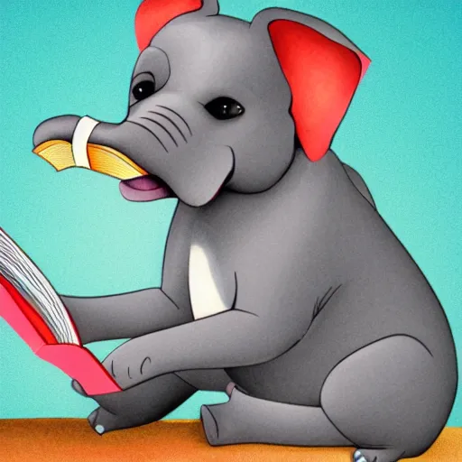 Prompt: A gray pit bull dog with elephant ears reading a book. Illustration