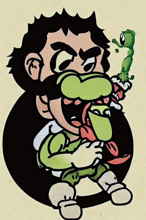 Prompt: mario devouring luigi in the style of saturn devouring his son by goya, digital art, canvas, goya, extremely detailed, clear facial features, grotesque