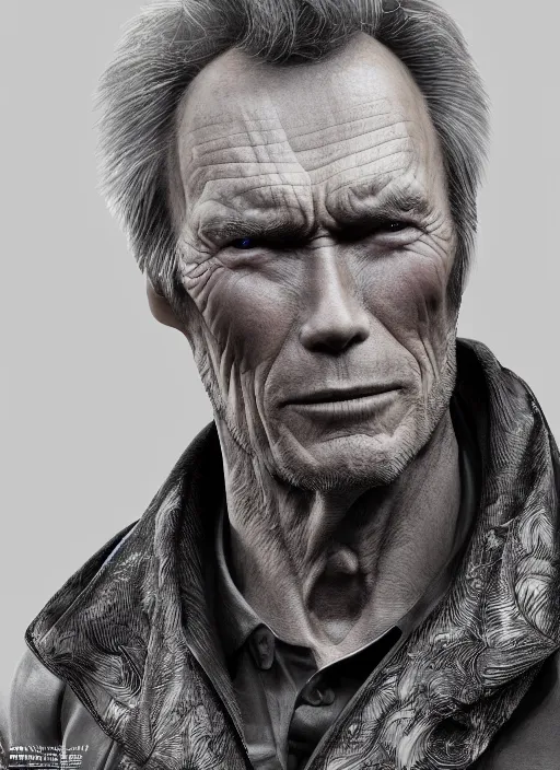 Prompt: Clint Eastwood, glossy intricate design, digital art, smooth vibrancy,high detail texture, dynamic poses, realistic shaded lighting, 8k, unreal engine 5 rendered, marmoset toolbag rendered, octane rendered, trending in ArtStation, Art Style by Alexey borkovskiy and Popularity_Choi and Gabriel Soares and Ui Joo Moon and Maxim Dorokhov and 龟龟li