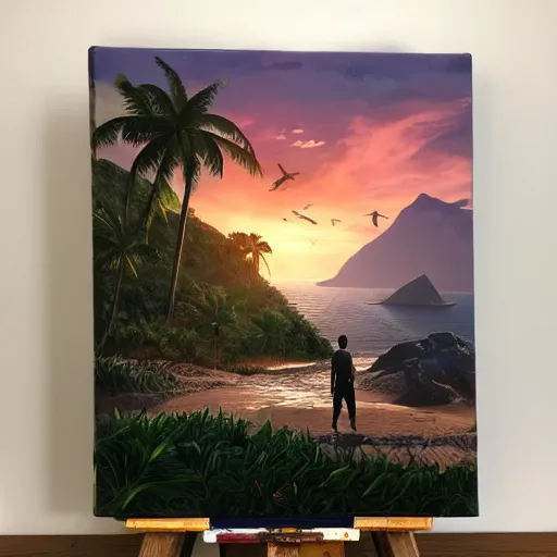 Image similar to uncharted 4 island, painting