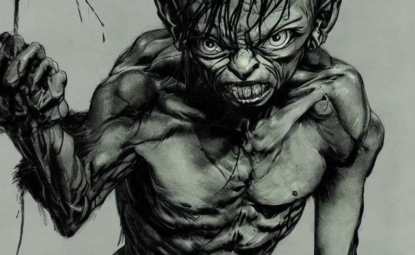 Image similar to yoji shinkawa drawing of gollum