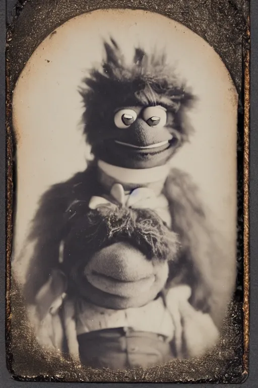 Prompt: a tintype photo of a muppet, muppet, muppet, muppet